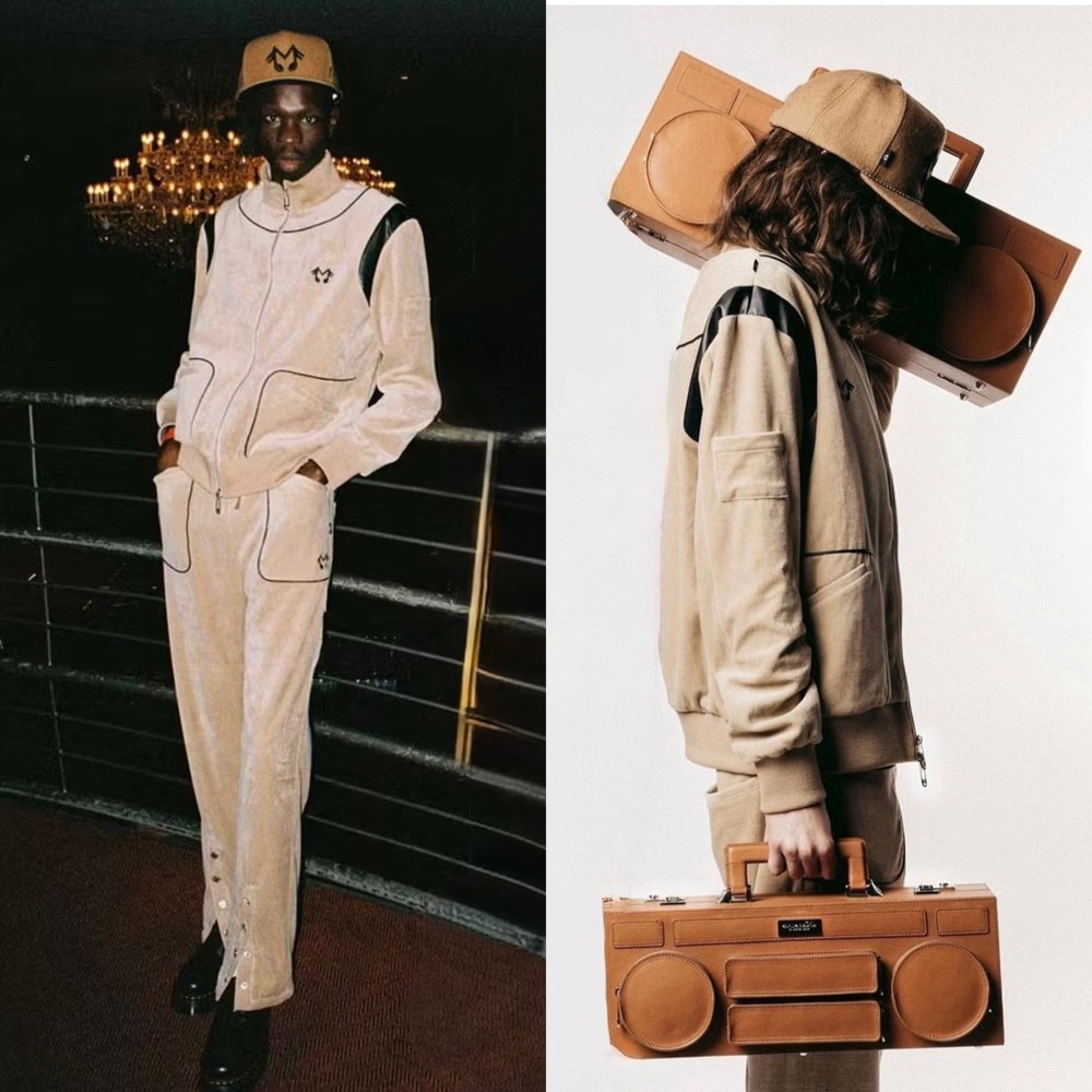 MIDNIGHT STUDIOS Beige‎ Velour Logo Embroidered Snap Button Hem Track Pants L